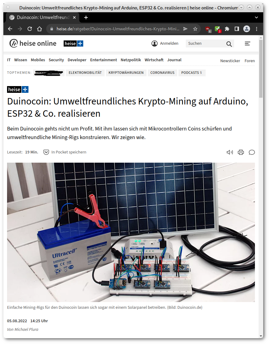 Article about Duinocoin on Heise+