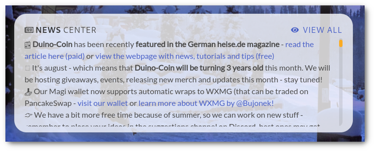 Skärmdump av artikel i DUCO-Wallet
