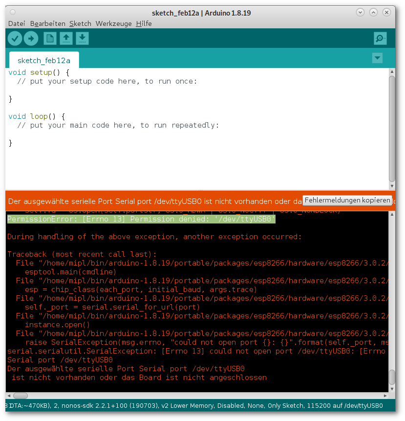 Screenshot Arduino IDE Error 13