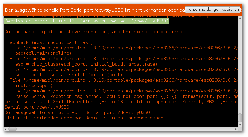 GNU/Linux: Felmeddelande 'error opening serial port', 'avrdude: ser_open(): can`t open device <port>', 'permission denied'